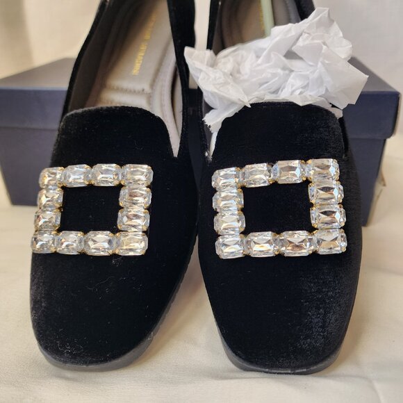 Adrienne Vittadini Black Velvet Crystal Buckle Flats Victorian Glam | 2YK size 9 - Picture 10 of 16